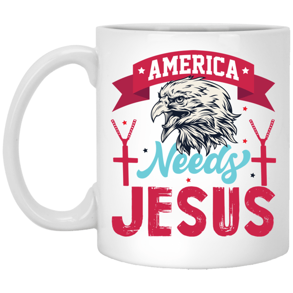 Eagle Icon, American Needs Jesus, American Eagle, Jesus Love Gift White Mug.jpg