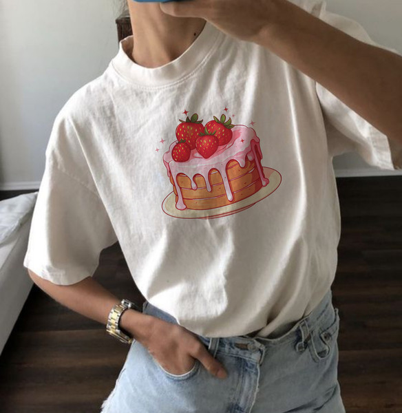 Cute Graphic T-Shirt For Women Preppy Shirt Gift For Baker Strawberry Shirt Vintage Graphic Tshirt Aesthetic For Women Gift For Bakery Lover.jpg