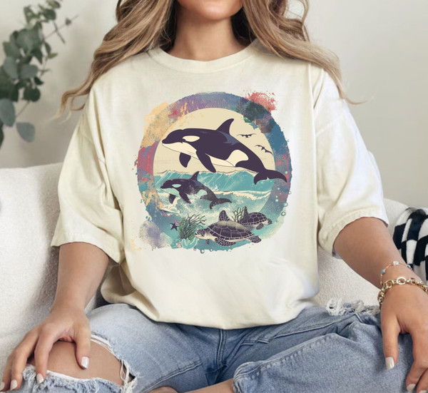 Vintage Orca Whale Tshirt,Retro Ocean Conservation Environmental Shirt,Ocean Nature Shirt,Whale,Gift Mode,Unisex Relaxed Adult Tee,5 Star.jpg