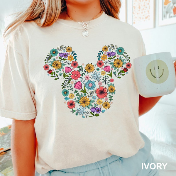 Disney Floral Mickey Head Shirt, Comfort Colors Disney Shirt, Mickey Head Shirt, Disney Mickey Shirt, Disney Family Shirt1.jpg