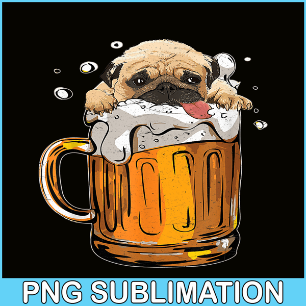 BEER28102361-Pug Dog Drinks Beer PNG Cute Drunk Dog PNG Beer Lover PNG.png