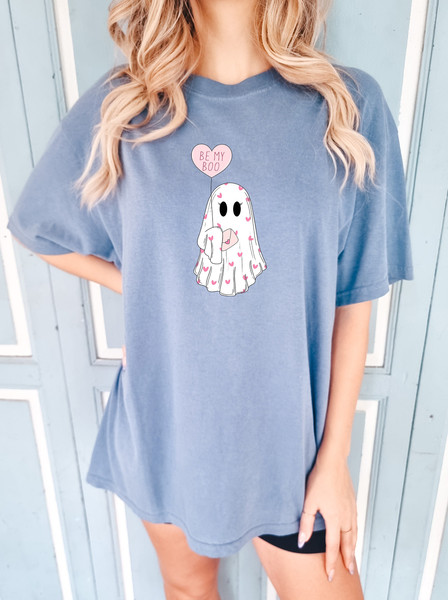 Be My Boo Comfort colors Shirt, Valentines Ghost Sweatshirt, Ghost With Balloon, Girl Ghost Shirt, Valentines Boo Tee, Gift For Girlfriend,.jpg