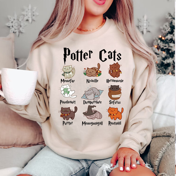 Potter Cats Sweatshirt, Cute Cats Sweater, Gift For Cat Lovers, Wizard Book Lover, Bookish Shirt, Birthday Gift, Pottery Gift.jpg