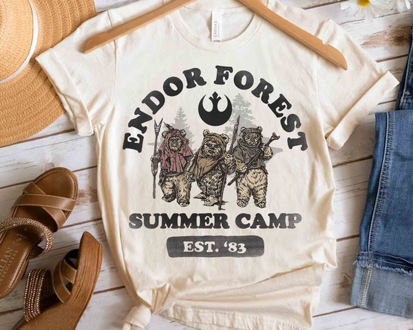 Retro 90s Star Wars Ewoks Endor Forest Summer Camp Shirt, Galaxy's Edge Trip Unisex T-shirt Family Birthday Gift Adult Kid Toddler Tee.jpg