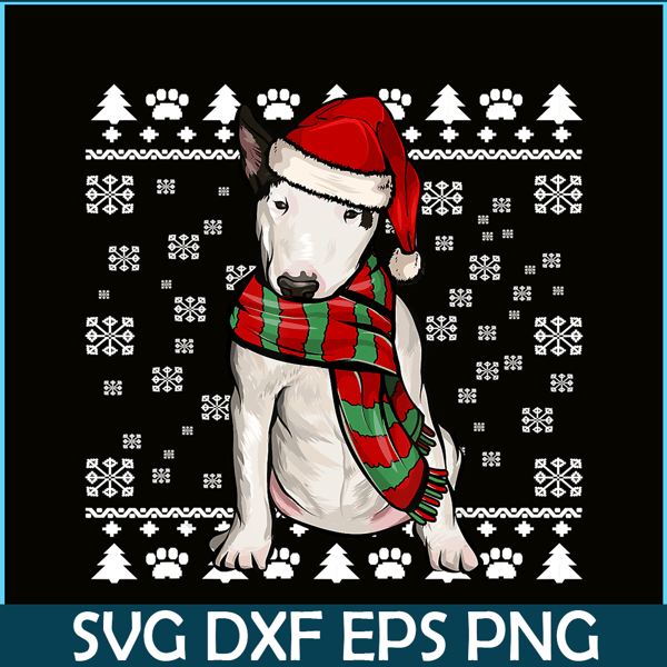 PNG141023112-Bull Terrier Dog Santa Hat Xmas Ugly Christmas T-Shirt Png.png