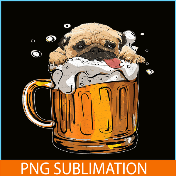 BEER28102361-Pug Dog Drinks Beer PNG Cute Drunk Dog PNG Beer Lover PNG.png