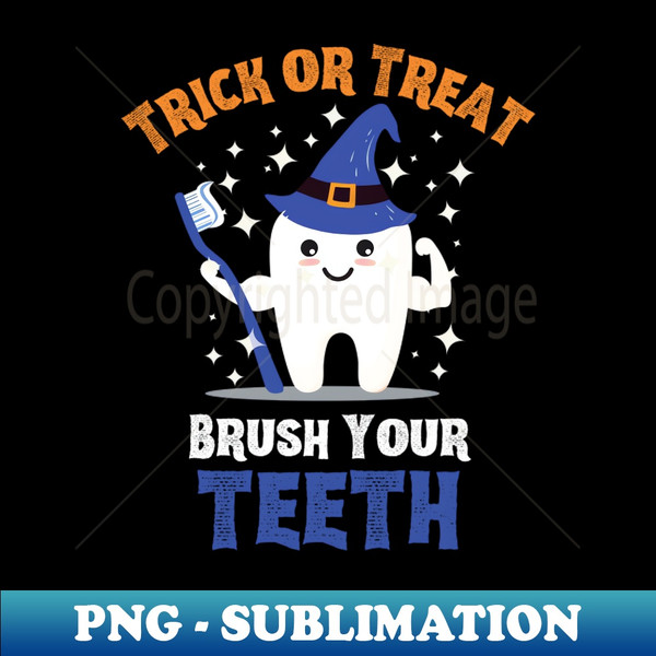 KM-76752_Trick or Treat Brush Your Teeth - Tooth Wearing Witch Hat Holding Toothbrush 1562.jpg