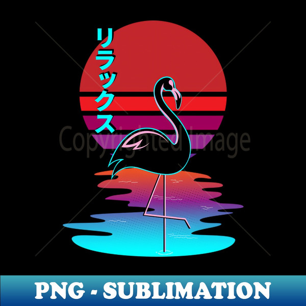 Relax - Relaxing Black Flamingo Synthwave Sunset Rirakkusu - Premium Sublimation Digital Download