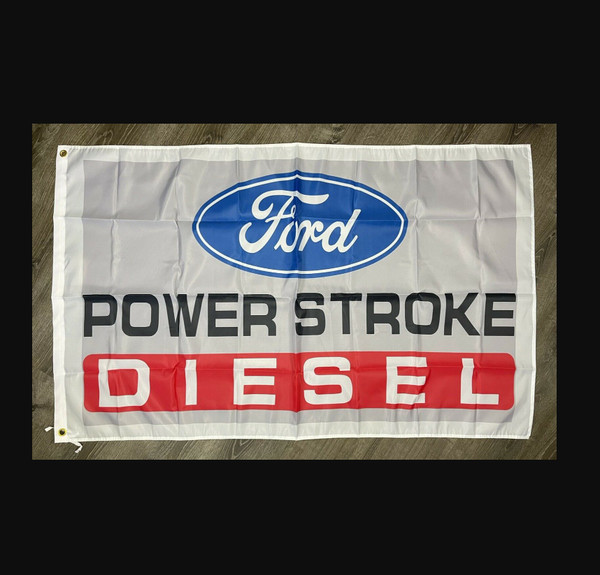 Ford Power Stroke Diesel Flag 3x5 ft White Banner Muscle Truck Man-Cave Garage.png