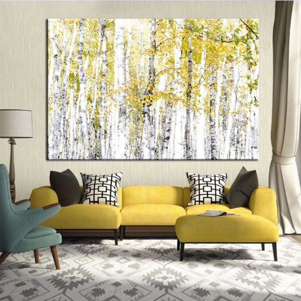 Birch Forest Landscape Canvas Art, Abstract Yellow Leaf Tree, Wall Art Home Decor, Canvas Home Gift, ROLLED Canvas or READY to HANG Canvas.jpg