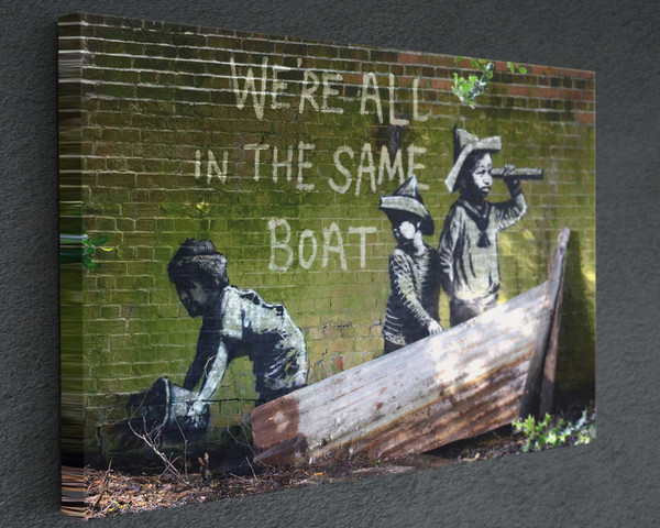 We're All In The Same Boat Banksy Graffiti Reproduction Canvas Print Fine Art Photography,Art Canvas Poster Wall Decor, Canvas  Handmade.jpg