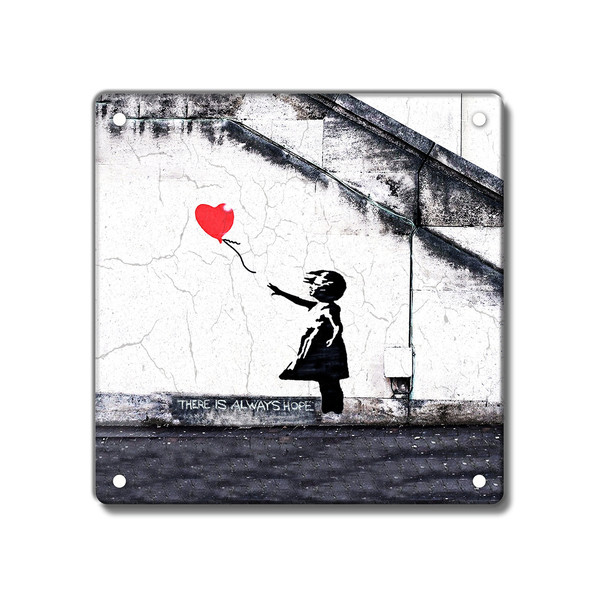 Banksy Vintage Style Metal Sign Aged, 200 x 200mm 8 x 8 inches, Banksy Hope, Girl Red Balloon, Heart Balloon, Wall Painting, Banksy Graffiti.jpg