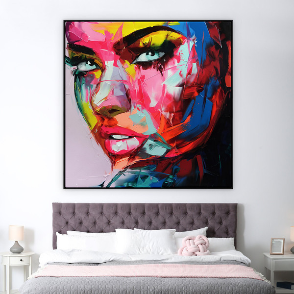 Portrait Painting Face Art Photo On Canvas - Colorful Wall Art Canvas Photo Original Painting - Square Painting Photo Gifts Oil Painting.jpg