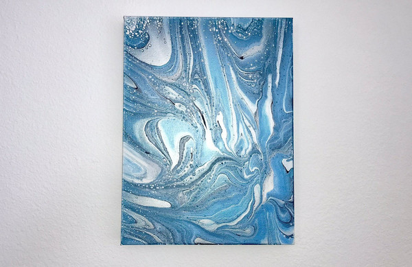 Acrylic Pour Abstract Wall Art  12x16 Swirl Pour Art Painting on Gallery Wrapped Canvas - Blues.jpg