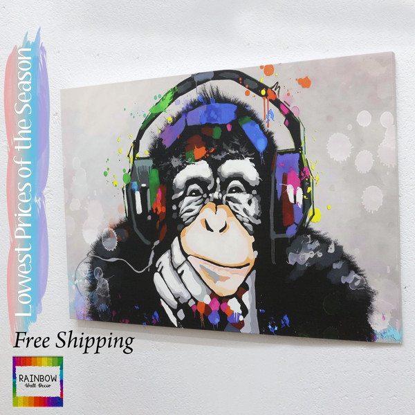 Colorful Monkey Canvas, Headphone Monkey Art, Music Lover Monkey Art, Dj Monkey Canvas, Abstract Monkey Art, Graffiti Art,  20x28-50x70cm.jpg