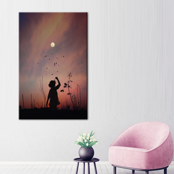 Beautiful Sky Printed, Sunset Canvas Art, Sky Art, Moon Landscape Canvas Art, Sky Landscape Printed, Girl Silhouette Poster,.jpg