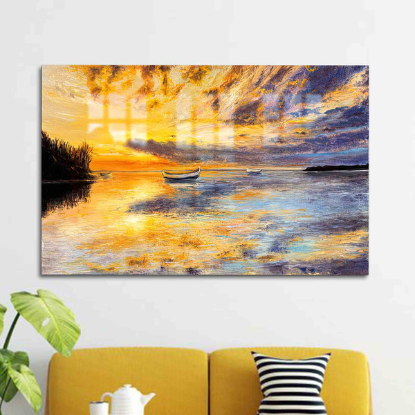 Glass Art, Glass Printing, Wall Art, Abstract Seascape Painting, Sunset Landscape Tempered Glass, View Wall Decor, Oil Painting Print,.jpg