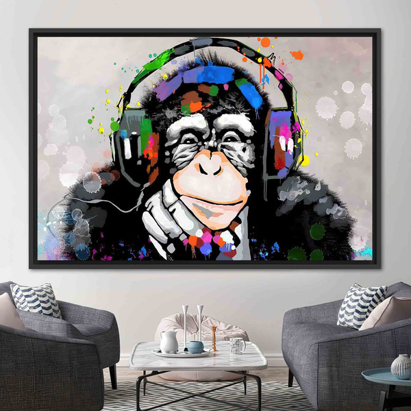 Thinking Monkey Wall Art, Dj Monkey Art, Music Lover Monkey Canvas Art, Abstract Monkey Wall Decor, Trendy Monkey Artwork,.jpg