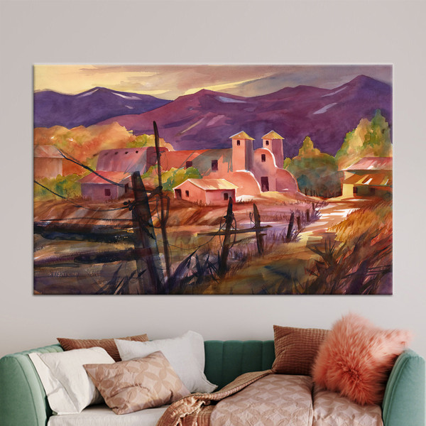 Living Room Wall Art, 3D Wall Art, Canvas Art, Mexican Village Landscape, Village Landscape Canvas Gift, Mexican Landscape Art Canvas,.jpg