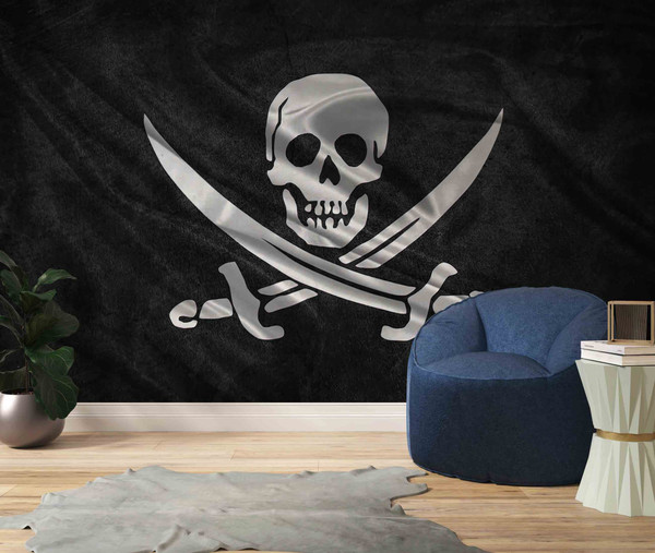 Flag Wall Paper, Pirates Flag Wallpaper, Paper Cutting, Black Wall Art, Jolly Roger Wall Decals, Wall Decals Murals, Man Cave Wallpaper,.jpg