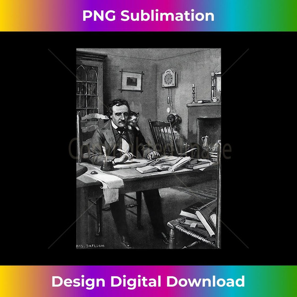 Poe Black Cat-Vintage Cat Lover Edgar Allan Poe - PNG Sublimation Digital Download