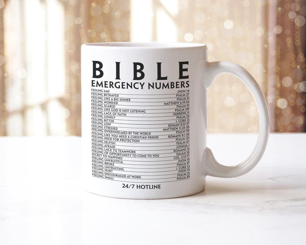 Bible Emergency Numbers Mug & Coaster Gift Set Christian Cup Bible Verse Tea Mug.jpg