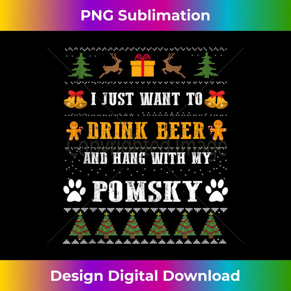 WV-20231129-4123_Drink Beer Funny Pomsky Dog Lovers Ugly Christmas Sweater Tank Top 0709.jpg