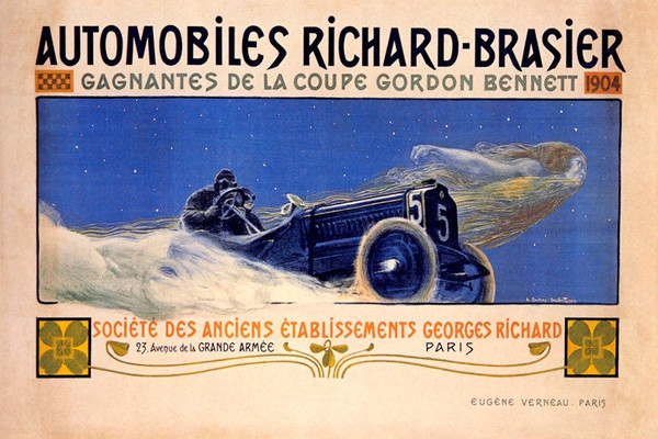 1904 Automobiles Richard Brasier Flying Race Car Paris Vintage Poster Repro.jpg