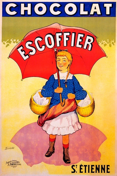 Girl Red Umbrella Chocolat Escoffier Basket Of Chocolate Vintage Poster Repro.jpg