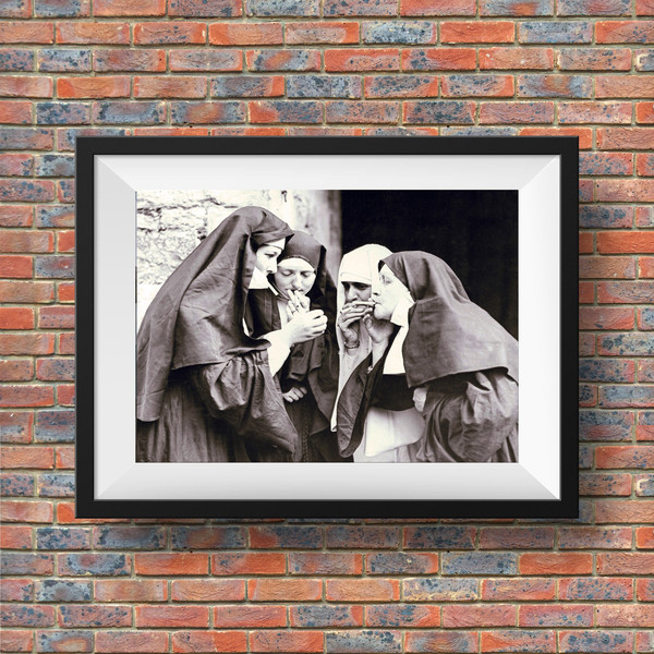 Nuns Lighting Cigarettes 1931, Nuns Smoking Poster, Vintage Print, Smoking Women, Smoking Nuns Print, Black and White Print, Retro Smoking.jpg