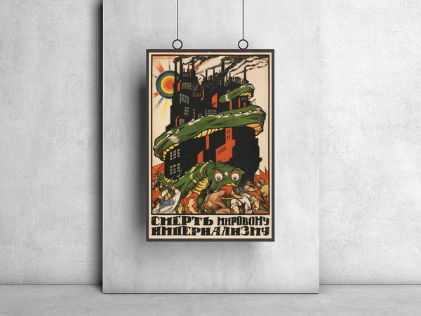 Death to World Imperialism Poster Print 1919, Vintage Propaganda Poster, Russian Communist, USSR Retro War Art, Socialist Wall Art, 4 Sizes.jpg