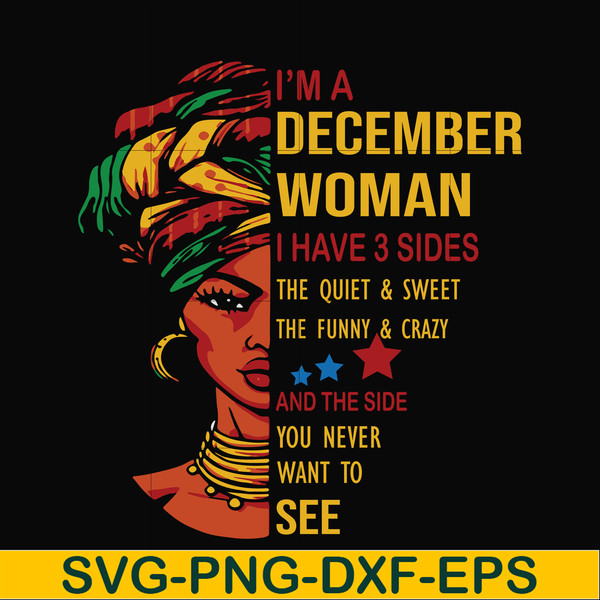 BD0107-I'm a December woman i have a 3 sides the quiet & sweet the funny & crazy and the side you never want to see svg, birthday svg, png, dxf, eps digital fil