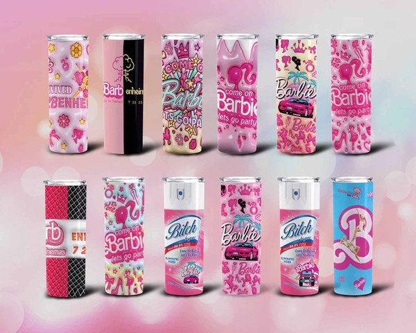 3D Inflated Pink Barbie Tumbler Wrap, 20 oz Skinny Tumbler Cup Pink Doll Wrap Design, Fashion Sublimation Tumbler Wrap, PNG Digital Download.jpg