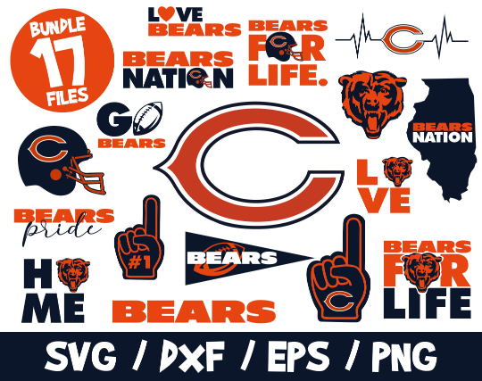 Bundle Chicago Bears Svg NFL Team Nation Shirt Cricut For Life Helmet Logo Heartbeat.png
