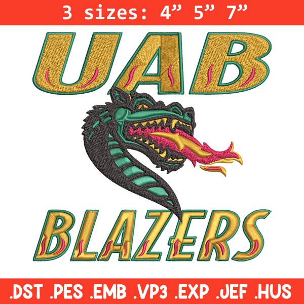 UAB Blazers embroidery design, UAB Blazers embroidery, logo - Inspire Uplift