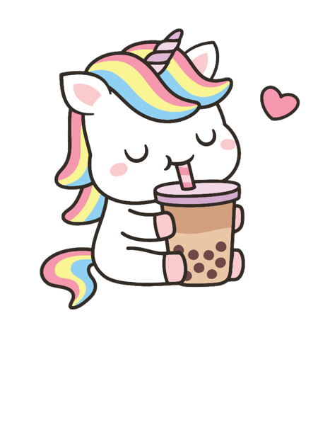 Cute Little Unicorn Love Boba Milk Tea .png