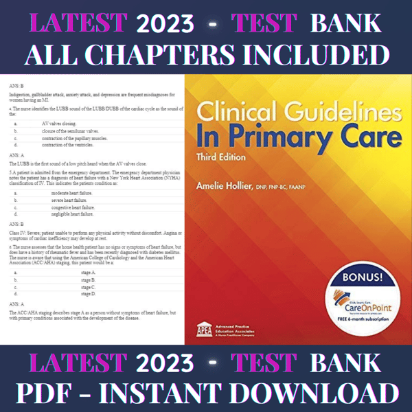 Latest 2023 Clinical Guidelines in Primary Care 3rd Edition by Amelie Hollier Test Bank  All Chapters Included.png