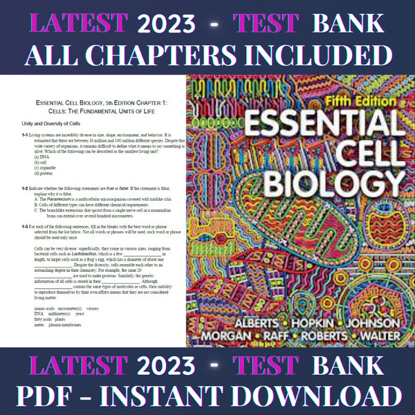 Latest 2023 Essential Cell Biology 5th Edition Alberts Hopkin Test Bank  All Chapters Included.png