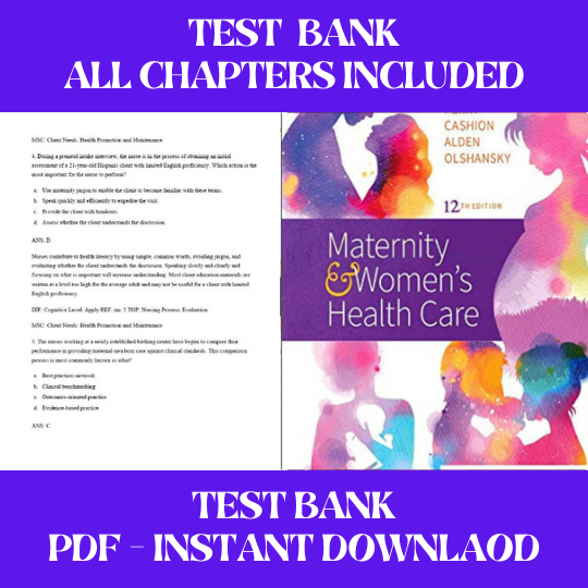 Maternity & Womens Health Care 12th Edition Lowdermilk Test Bank  All Chapters Included (1).png