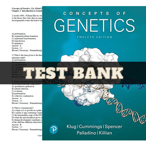 Latest 2023 Concepts of Genetics, 12th Edition Klug Test Bank  All Chapters Included (1).png