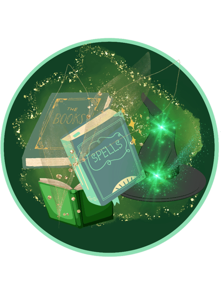 Green book aesthetic, green spell books with glitter.png