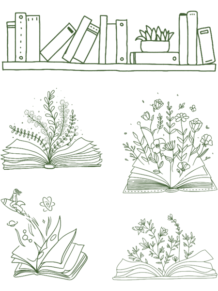 Green Books With Flowers.png