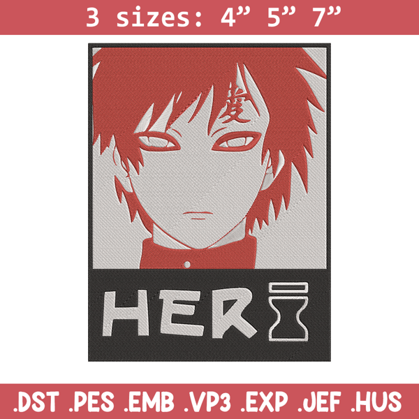 Gaara poster Embroidery Design, Naruto Embroidery, Embroidery File, Anime Embroidery, Anime shirt, Digital download.jpg