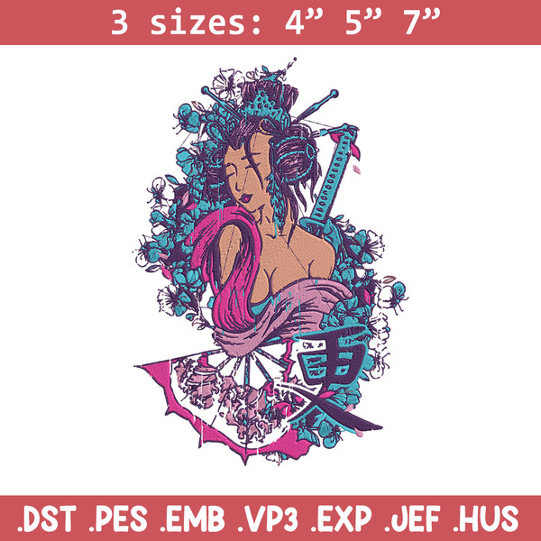 Geisha poster Embroidery Design, Geisha Embroidery, Embroidery File, Anime Embroidery, Anime shirt, Digital download.jpg