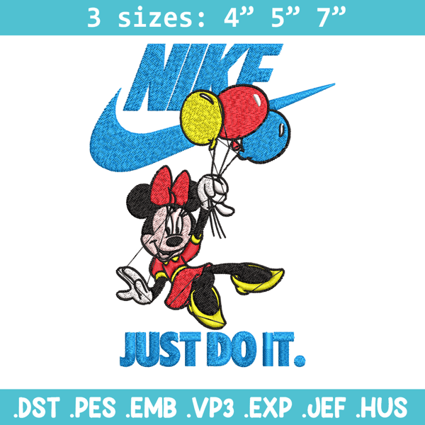 Minnie Mouse holding balloon Nike Embroidery design, Disney Embroidery, Nike design, Embroidery file, Instant download..jpg