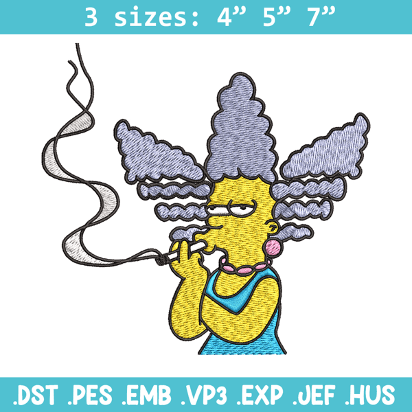 Marge Simpson Smoking Embroidery design, Marge Simpson Embroidery, cartoon design, Embroidery File, Digital download..jpg