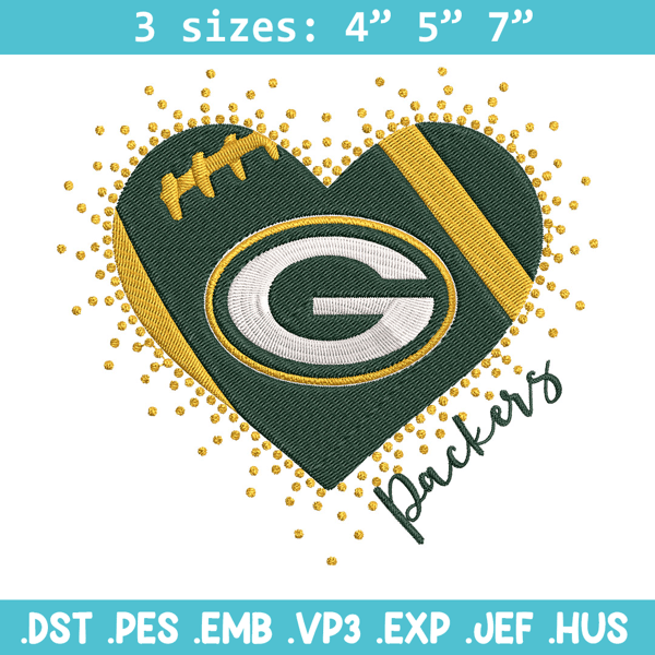 Green Bay Packers Heart embroidery design, Packers embroidery, NFL embroidery, logo sport embroidery, embroidery design. (3).jpg