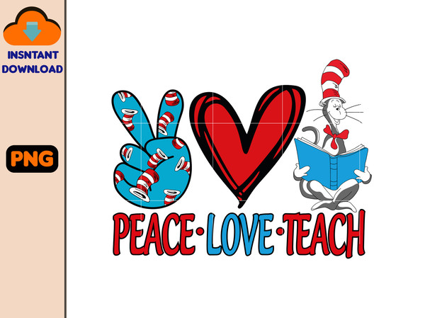 Peace, Love, Teach Inspired , Cat in the Hat Png, Dr. Seuss Png, Dr.Seuss read book.jpg