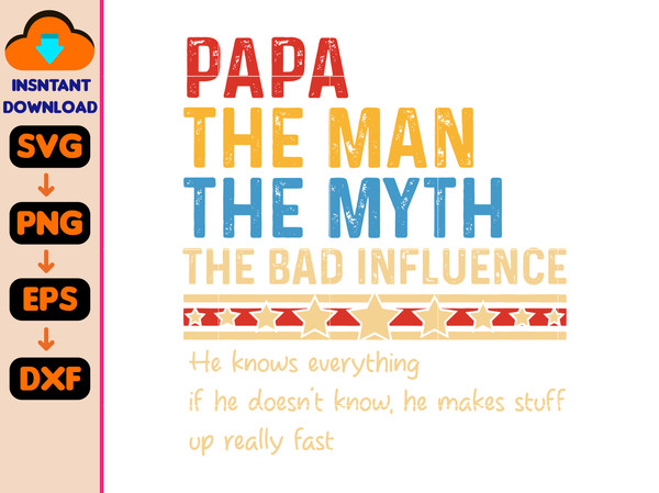 Custom Papa The Man The Myth The Bad Influence Svg, Retro Papa Svg, Father's Day Svg, Funny Papa Saying Svg, Dad Joke Svg, Gift For Dad.jpg