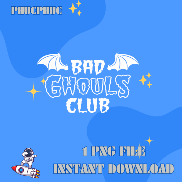 Bad Ghouls Club in Creepy Horror Font with Bat wings T-Shirt.png